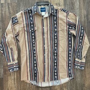 Wrangler Pearl Snap Shirt Mens Large Western Aztec Long Sleeve